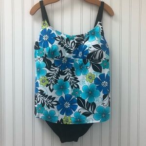 Ocean Dream Floral Tankini-Look One Piece Bathing Suit